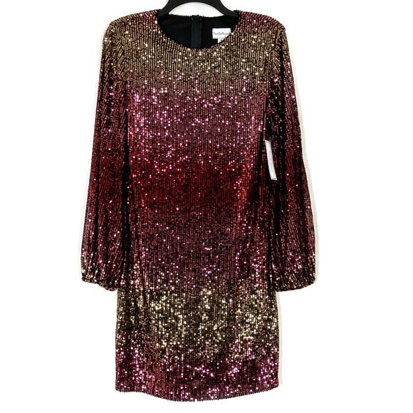 Premier Amour | Sequin Dress Long Sleeve Black Red Pink Gold Party NWT Womens 8 - Picture 1 of 9
